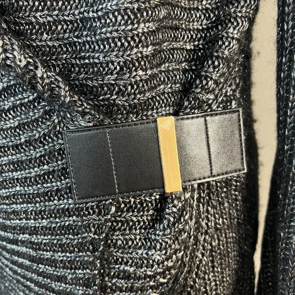 Cache Cardigan Sweater Medium Black Silver Metallic Knit Belted Shawl Collar New - Picture 4 of 14